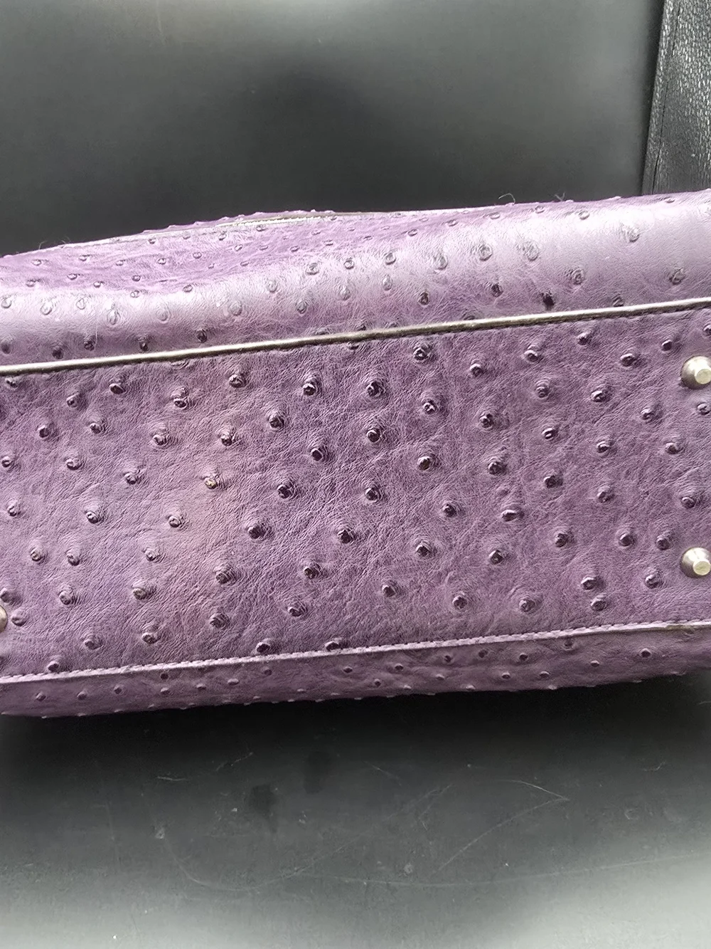 Purple Ostrich-Texture Satchel Handbag with Lock Detail